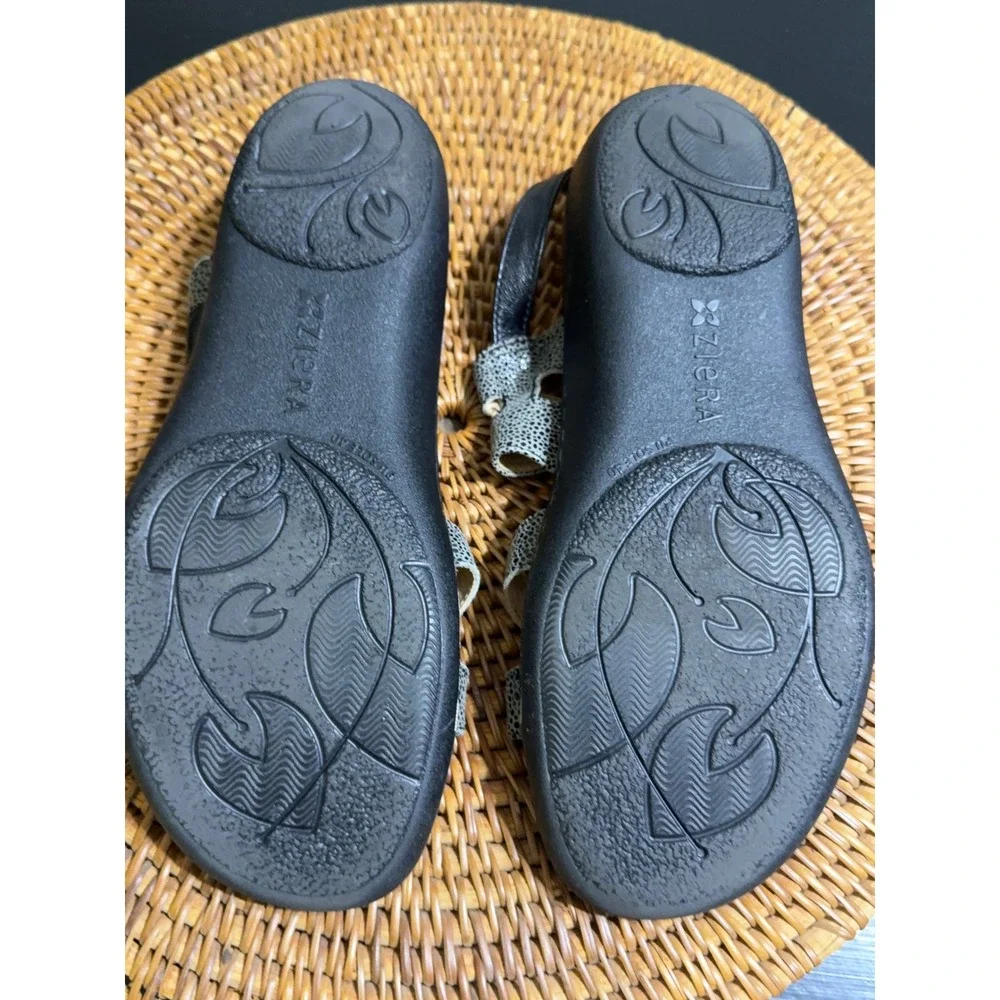 Ziera Bruce Black Grey Animal Print Comfort Slingback Wedge Sandals Womens 40 M